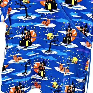Scrub Top Comfy Cotton Halloween Castle Haunted House Pumpkins Large Med Vet